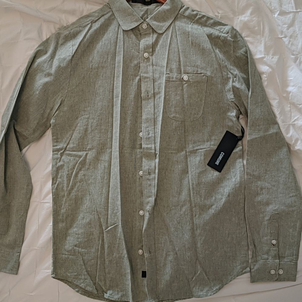 Commune green linen button-down shirt